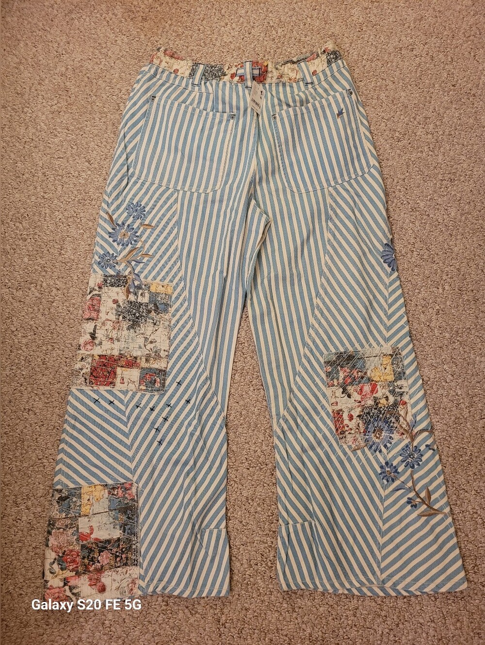 New Free People Wide Leg Lightweight Railroad Stripe Cotton Fabric Pants. Jeans - Picture 6 of 9